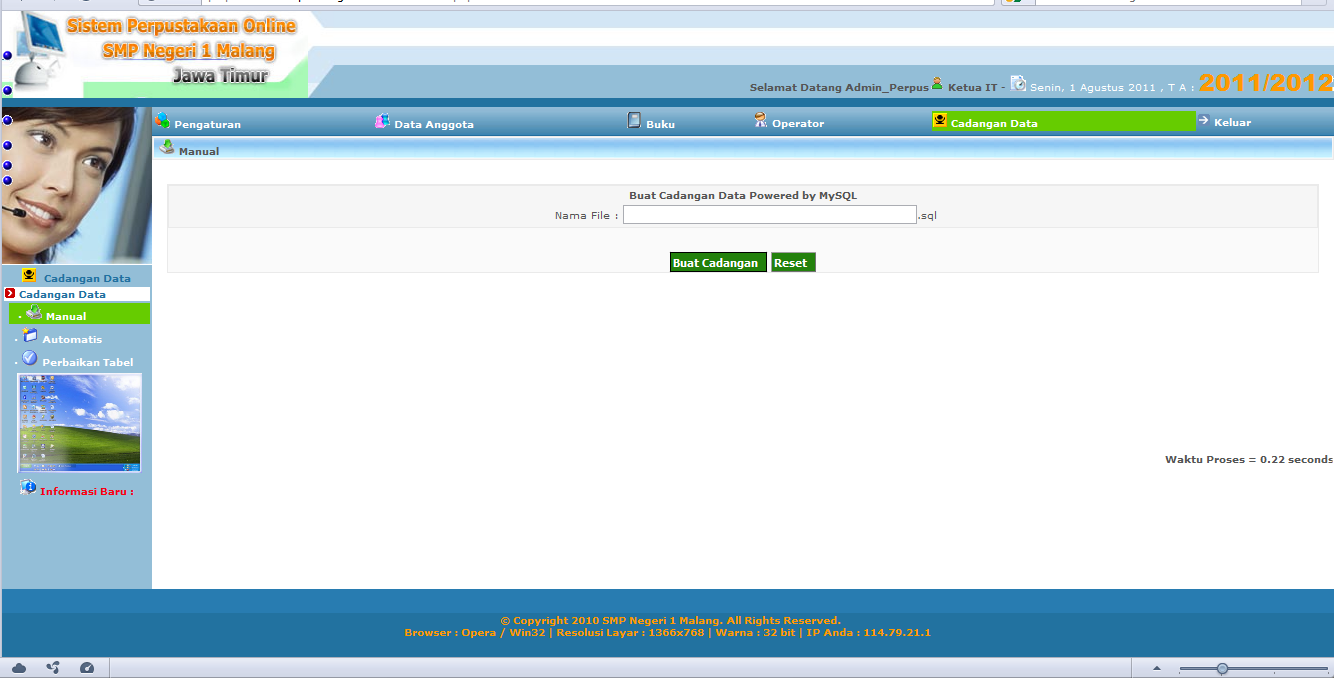 Tampilan Backup Data Sistem Informasi Perpustakaan Berbasis Website Online Tampilan Backup Data Sistem Informasi Perpustakaan Berbasis Website Online